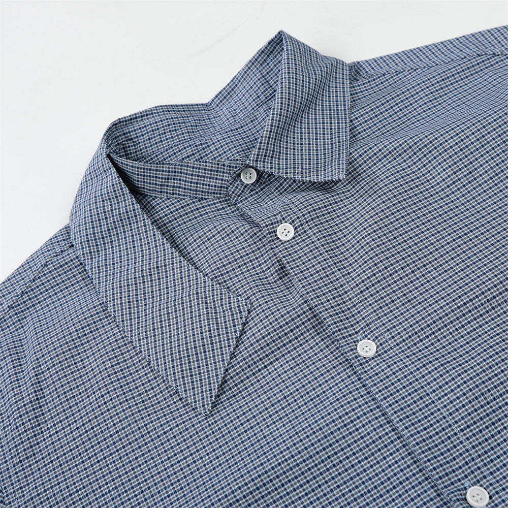 DAXUEN Men's short-sleeved plaid button-up shirt