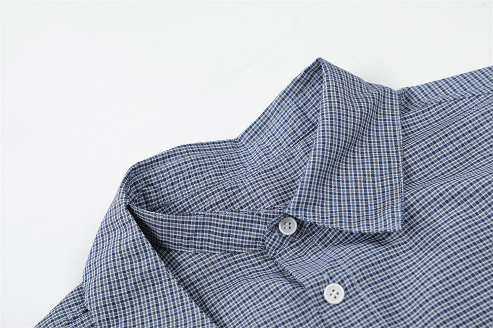DAXUEN Men's short-sleeved plaid button-up shirt