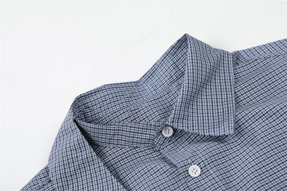 DAXUEN Men's short-sleeved plaid button-up shirt