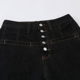 DAXUEN Women's dark indigo high-waisted wide-leg denim jeans