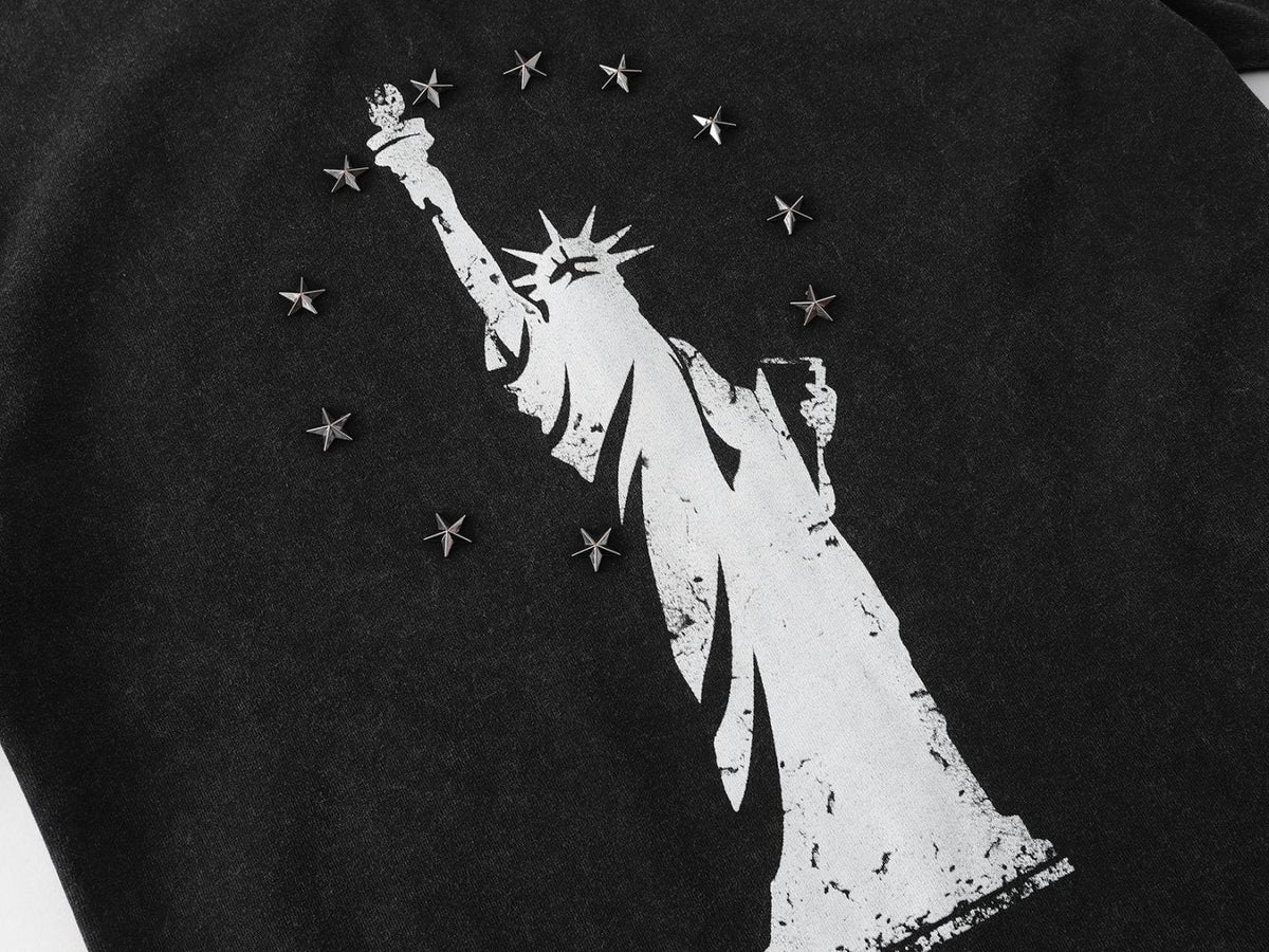 DAXUEN Oversized short-sleeved T-shirt with Statue of Liberty graphic