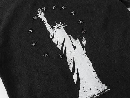 DAXUEN Oversized short-sleeved T-shirt with Statue of Liberty graphic