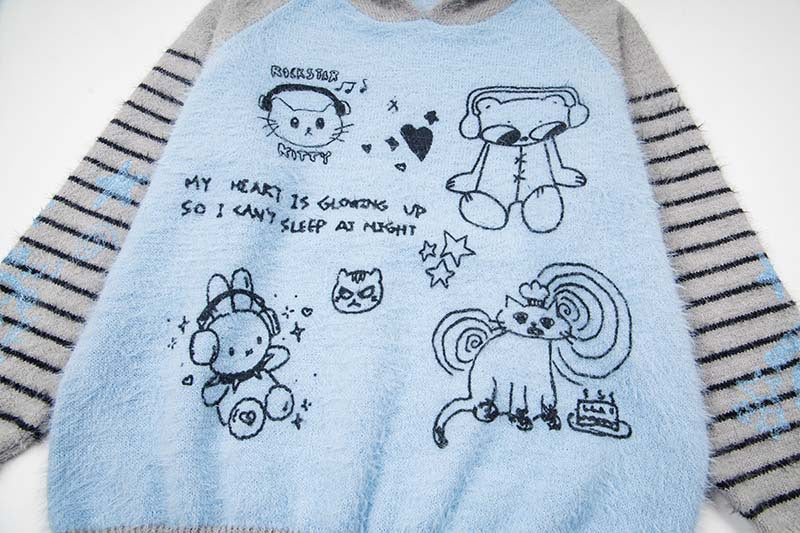 DAXUEN Hooded sweater with cartoon graphics and contrasting sleeves