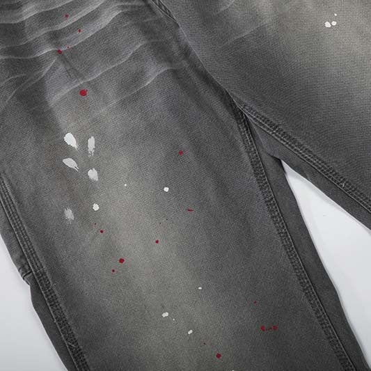 DAXUEN Faded charcoal paint-splatter wide-leg denim jeans