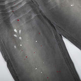 DAXUEN Faded charcoal paint-splatter wide-leg denim jeans
