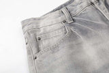 DAXUEN Distressed wide-leg jeans in washed grey denim