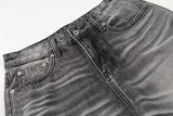 DAXUEN Distressed high-waisted wide-leg jeans in washed black denim