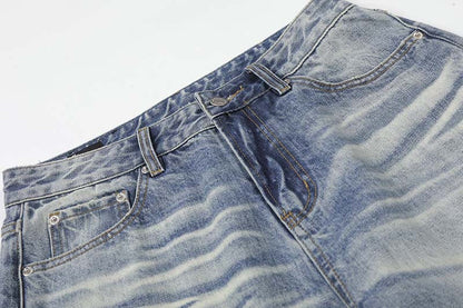 DAXUEN Distressed high-waisted wide-leg jeans in medium blue denim