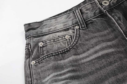 DAXUEN Distressed high-waisted wide-leg jeans in washed black denim