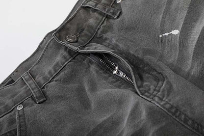 DAXUEN Faded charcoal paint-splatter wide-leg denim jeans