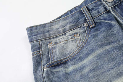 DAXUEN Distressed high-waisted wide-leg jeans in medium blue denim