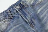 DAXUEN Distressed high-waisted wide-leg jeans in medium blue denim