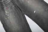 DAXUEN Faded charcoal paint-splatter wide-leg denim jeans