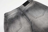 DAXUEN Distressed high-waisted wide-leg jeans in washed black denim
