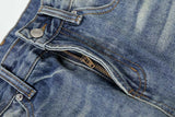 DAXUEN Distressed high-waisted wide-leg jeans in medium blue denim