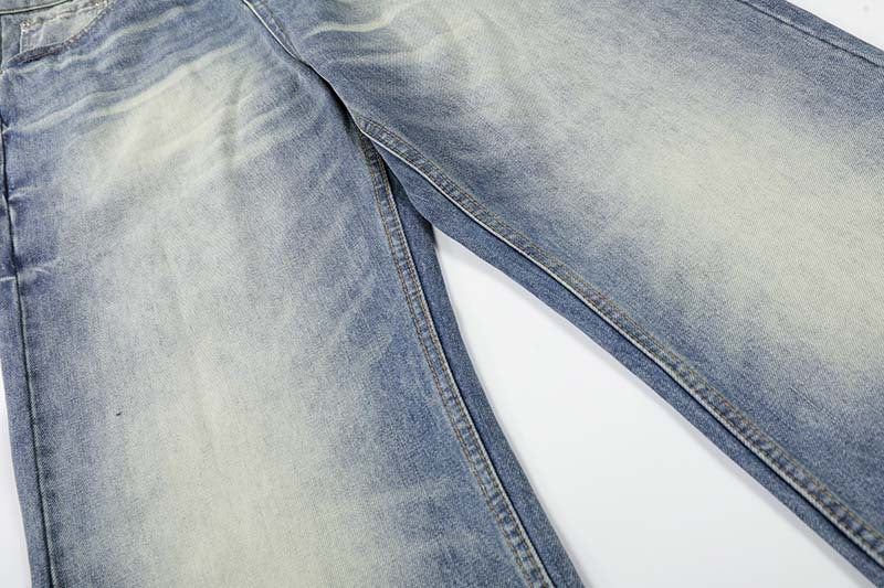 DAXUEN Distressed high-waisted wide-leg jeans in medium blue denim
