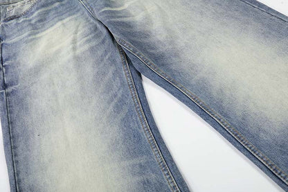 DAXUEN Distressed high-waisted wide-leg jeans in medium blue denim