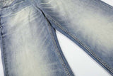 DAXUEN Distressed high-waisted wide-leg jeans in medium blue denim