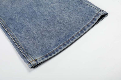DAXUEN Distressed high-waisted wide-leg jeans in medium blue denim