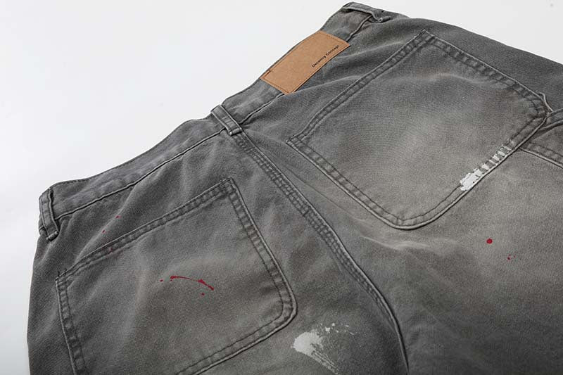 DAXUEN Faded charcoal paint-splatter wide-leg denim jeans