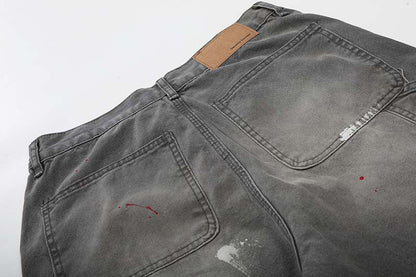 DAXUEN Faded charcoal paint-splatter wide-leg denim jeans