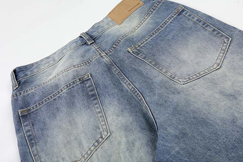 DAXUEN Distressed high-waisted wide-leg jeans in medium blue denim