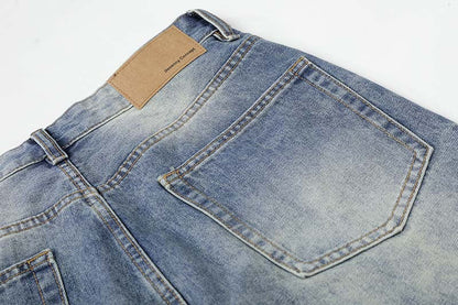 DAXUEN Distressed high-waisted wide-leg jeans in medium blue denim