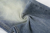 DAXUEN Distressed high-waisted wide-leg jeans in medium blue denim