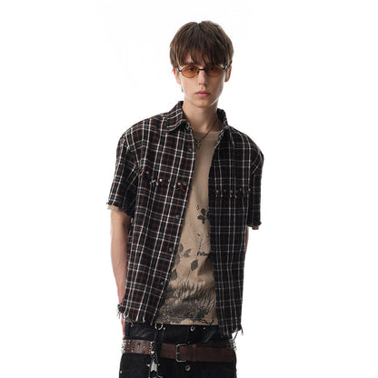 DAXUEN Distressed plaid button-up shirt with frayed edges