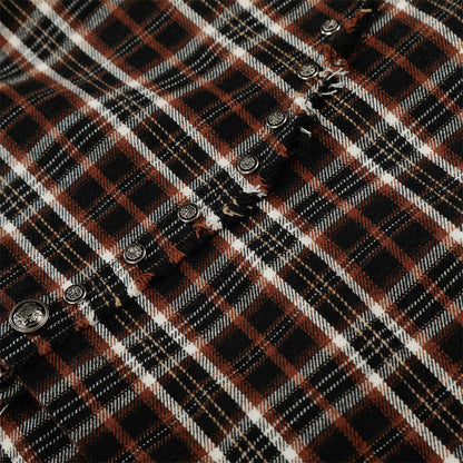 DAXUEN Distressed plaid button-up shirt with frayed edges