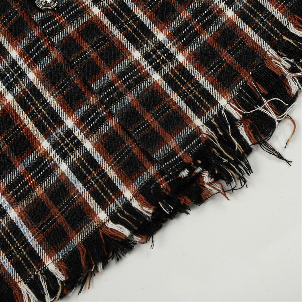 DAXUEN Distressed plaid button-up shirt with frayed edges