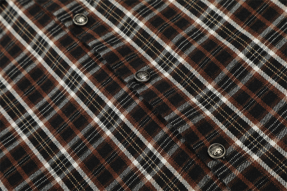 DAXUEN Distressed plaid button-up shirt with frayed edges