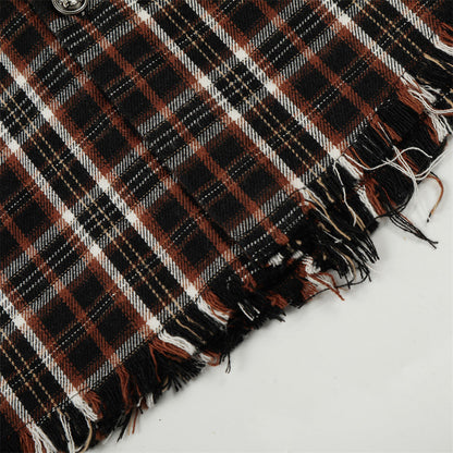 DAXUEN Distressed plaid button-up shirt with frayed edges