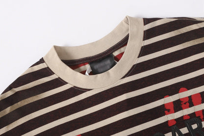 DAXUEN Distressed stripe graphic t-shirt