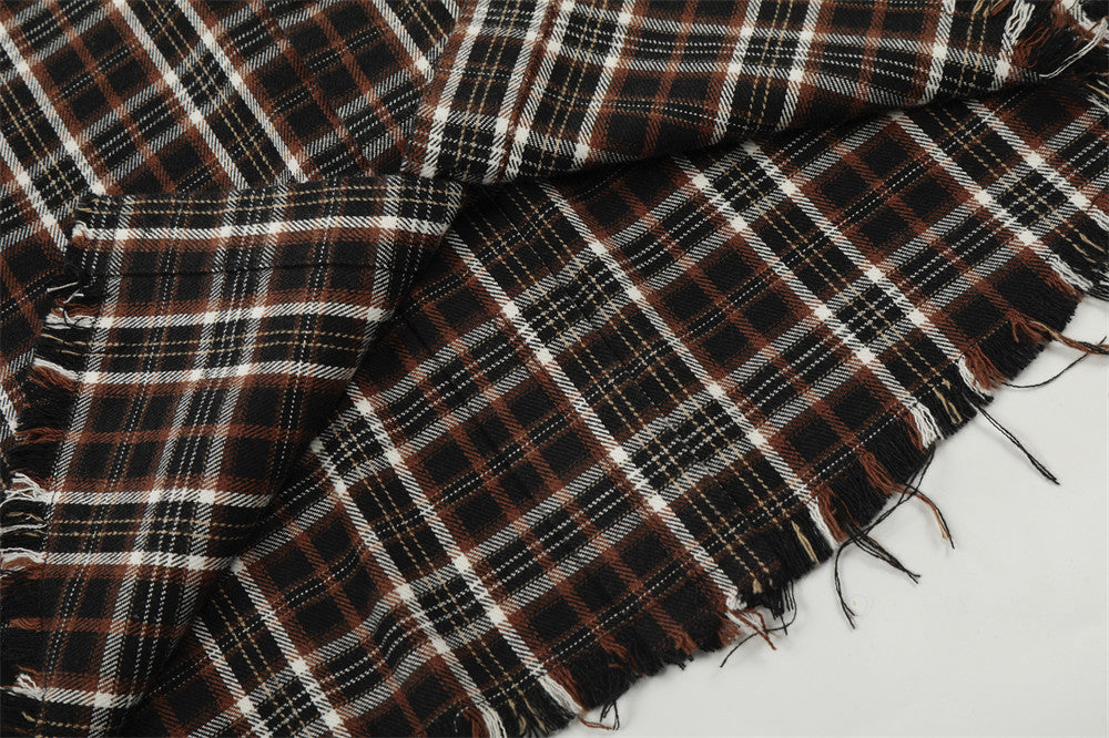 DAXUEN Distressed plaid button-up shirt with frayed edges