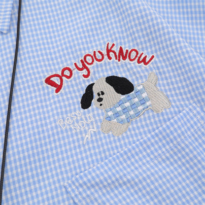 DAXUEN Gingham button-up shirt with teddy bear pendant