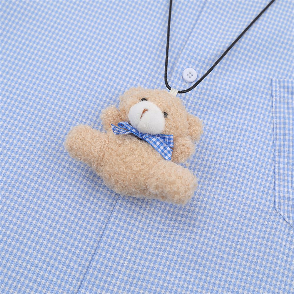 DAXUEN Gingham button-up shirt with teddy bear pendant