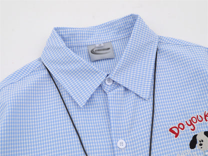 DAXUEN Gingham button-up shirt with teddy bear pendant