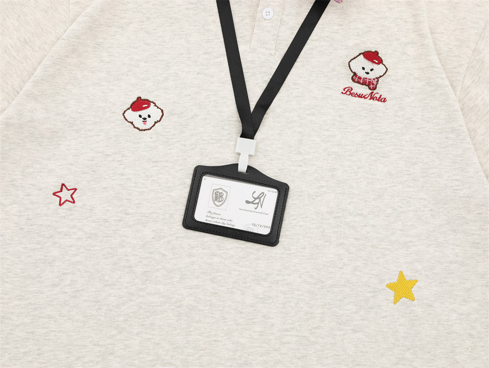 DAXUEN Layered polo shirt with cartoon graphics and plaid accents
