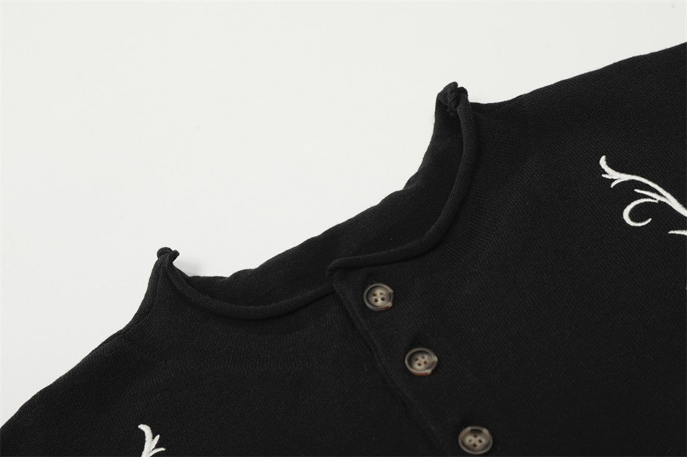 DAXUEN Floral embroidered short-sleeved knitted polo shirt