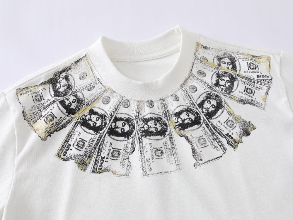 DAXUEN Short-sleeved graphic t-shirt with dollar bill print