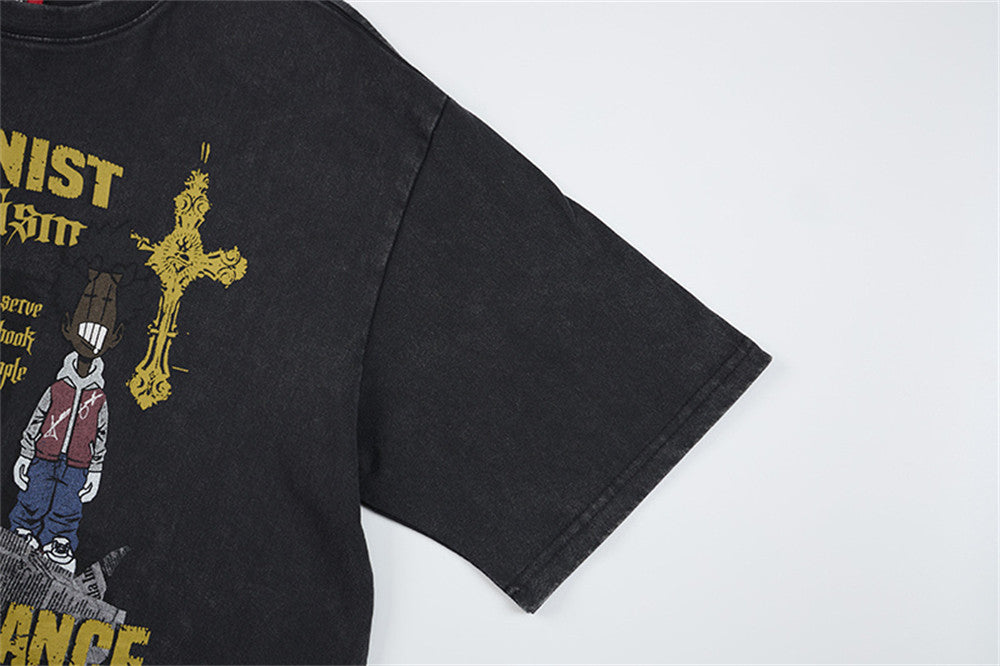 DAXUEN Loose-fit graphic T-shirt with distressed print