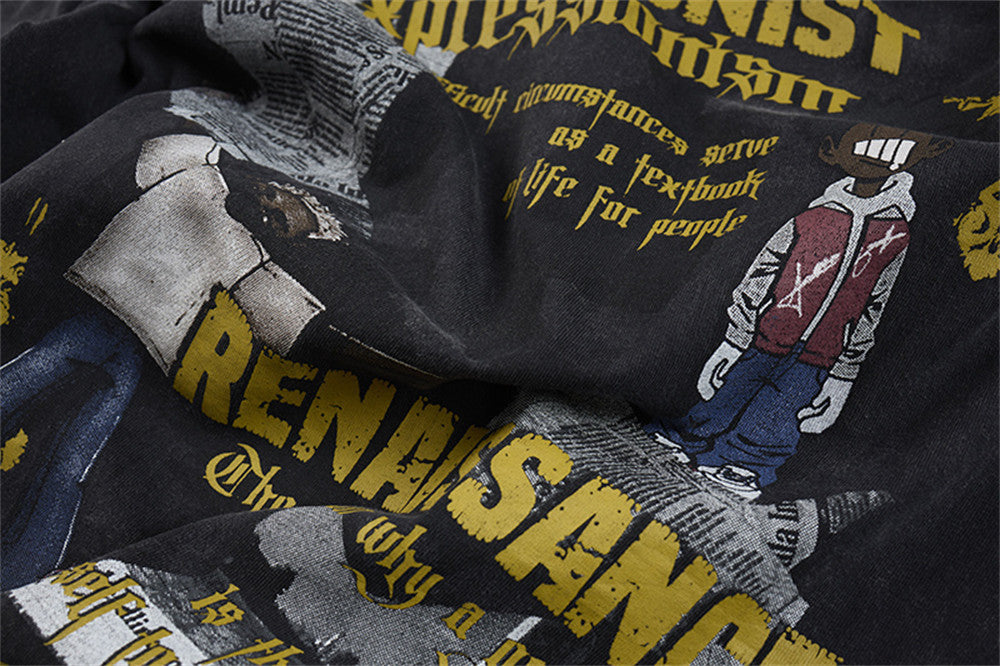 DAXUEN Loose-fit graphic T-shirt with distressed print