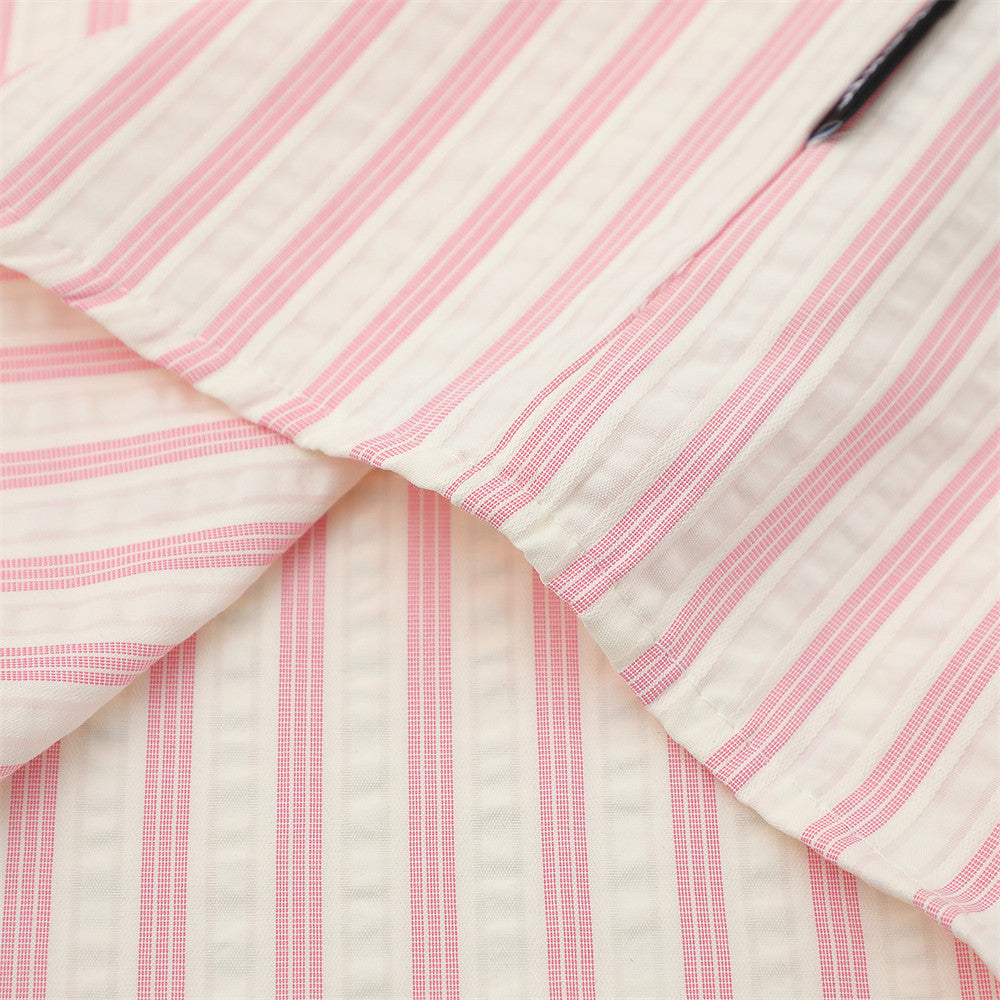 DAXUEN Striped short sleeve button-up shirt with animal embroidery