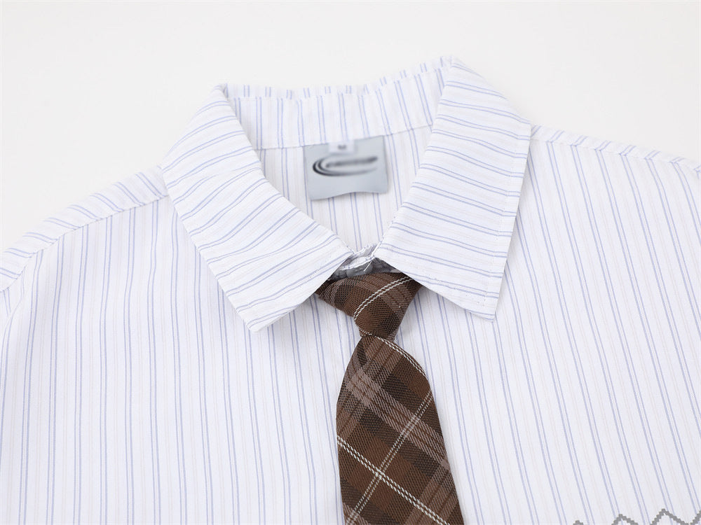 DAXUEN Button-up shirt with puppy graphics and plaid tie