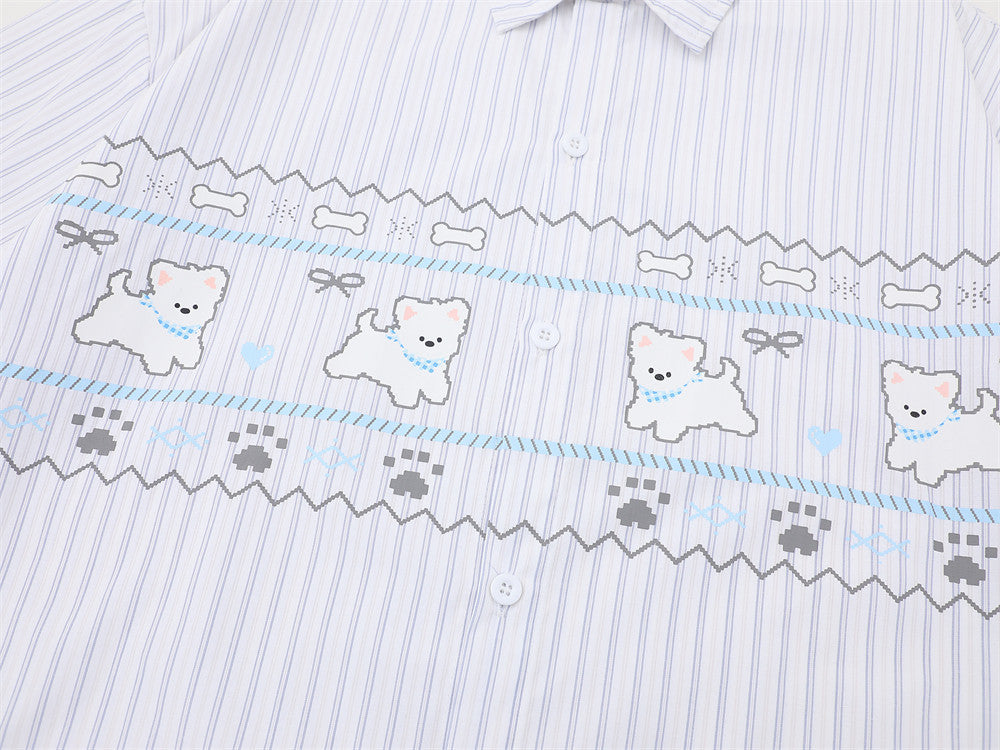 DAXUEN Button-up shirt with puppy graphics and plaid tie