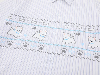 DAXUEN Button-up shirt with puppy graphics and plaid tie