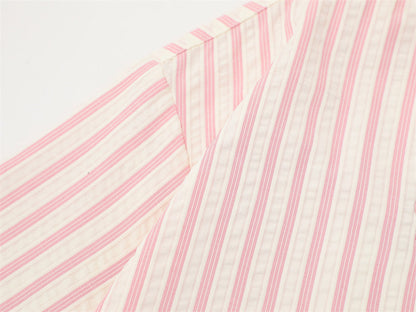 DAXUEN Striped short sleeve button-up shirt with animal embroidery