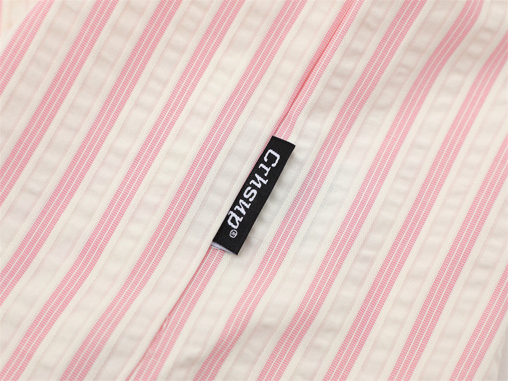 DAXUEN Striped short sleeve button-up shirt with animal embroidery