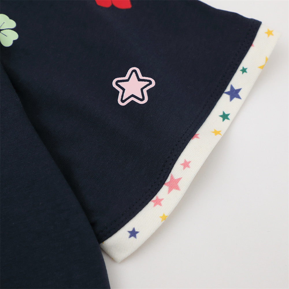 DAXUEN Colorful graphic oversized T-shirt with clover and star designs